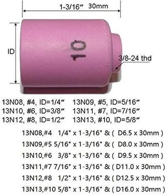 TIG 溶接タッチ SR WP920 24 25 フィット 13N08 13N09 13N10 13N11 13N12 13N13 ノズルカップ 10個