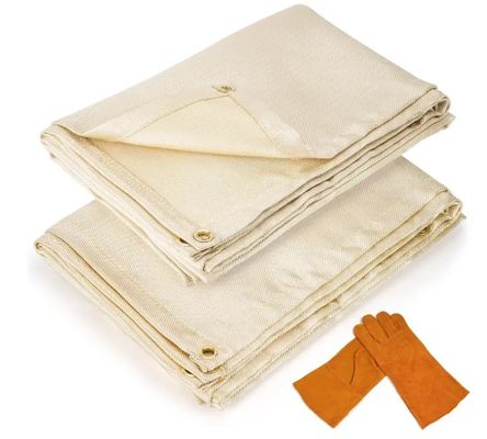 100% 炎阻害性 溶接毛布 6x8 フィート 2 パックセット 手袋付き